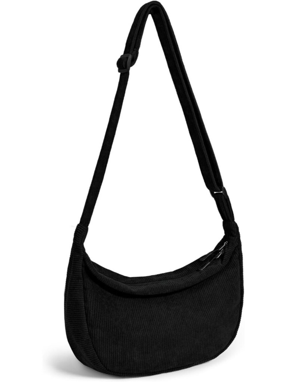 Women's Black Lightweight Casual Crossbody Bag 2 Zippers with Adjustable Strap
